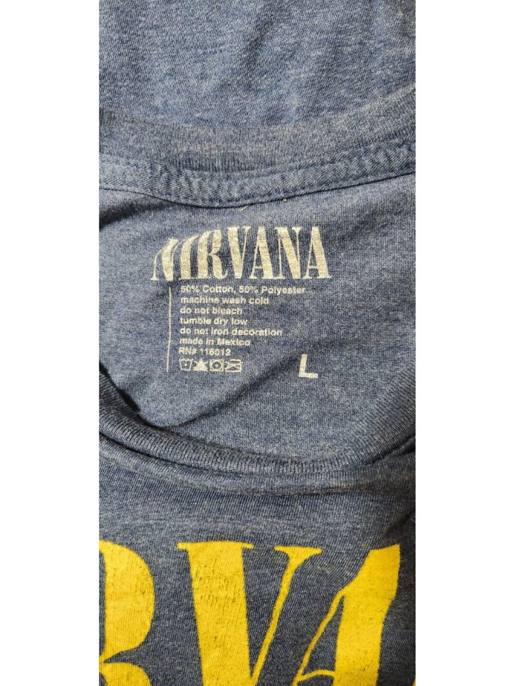 Nirvana Smiley Blue 2015 Graphic Print LARGE Crew Nck Short Slv T Shirt Top USED - Picture 6 of 6